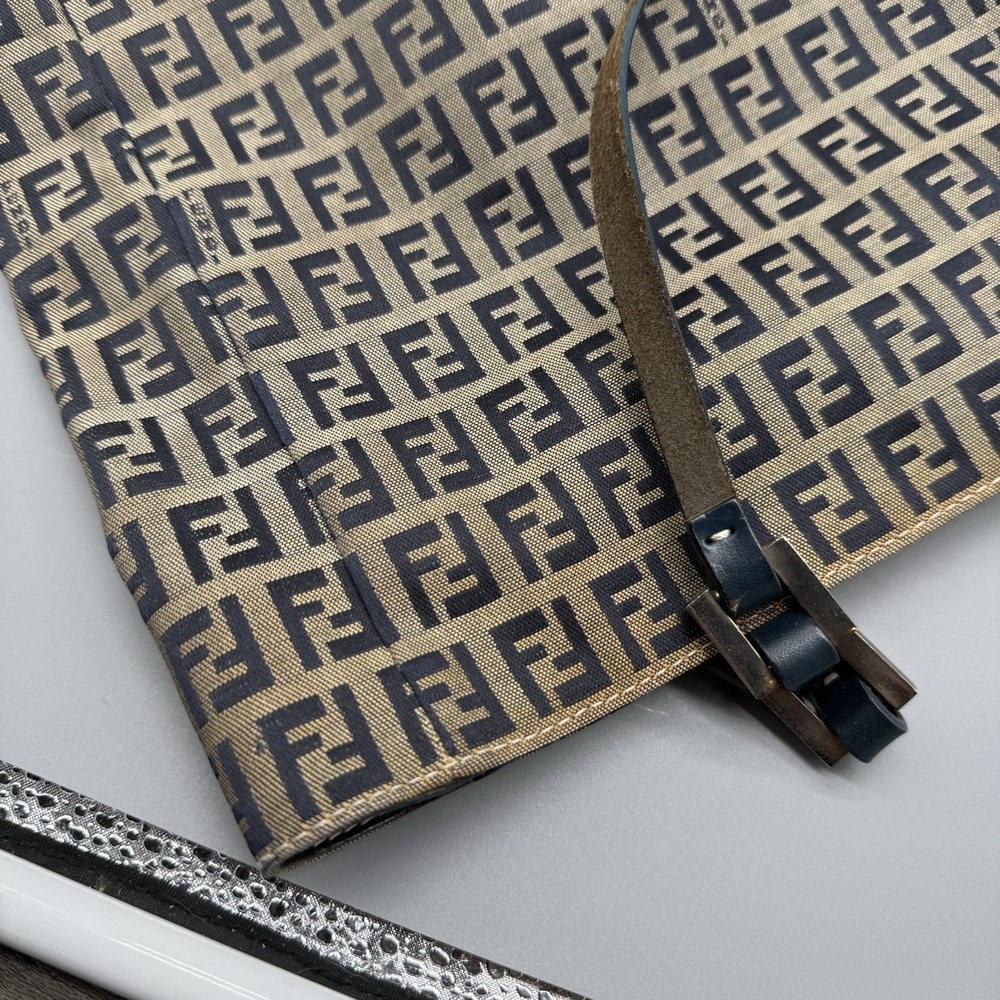 Fendi Zucca FF Monogram Tote Bag Blue Leather Trim Italy W/ COA & Dustbag Vtg - Picture 11 of 13